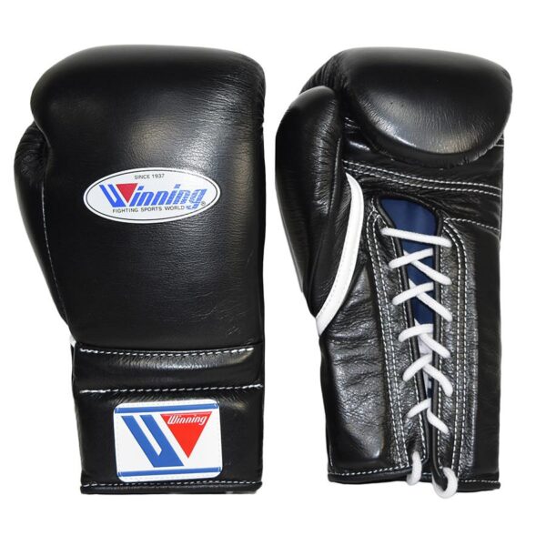 Winning Black Lace Up Boxing Gloves 12 oz 14 oz 16 oz 18 oz